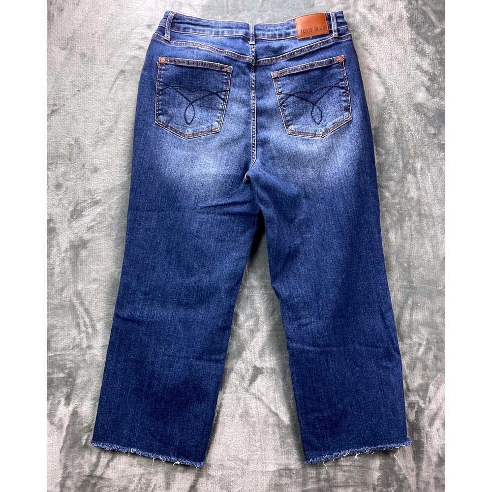 Judy Blue Womens Wide Crop Jeans Dark Wash Raw Hem Stretch Denim 13 31 - Picture 2 of 12